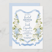Dusty Blue Floral Crest Bridal Shower 招待状 (正面/裏面)