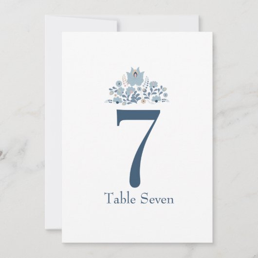 Dusty Blue Floral Custom Table Number 招待状 (正面)