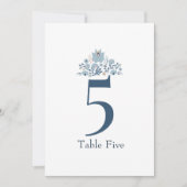 Dusty Blue Floral Custom Table Number 招待状 (正面)