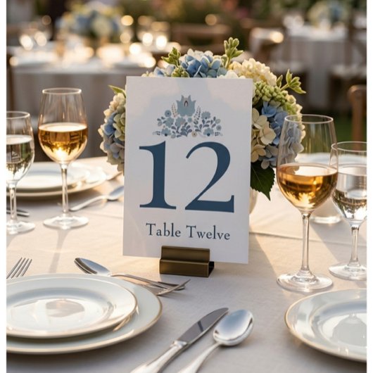 Dusty Blue Floral Custom Table Number 招待状