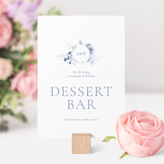 Dusty Blue Floral Dessert Bar Sign 招待状