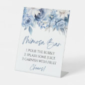 Dusty Blue Floral Elegant Modern Mimosa Bar 台座サイン (正面)