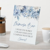 Dusty Blue Floral Elegant Modern Mimosa Bar 台座サイン (インサイチュ)