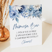 Dusty Blue Floral Elegant Modern Mimosa Bar 台座サイン