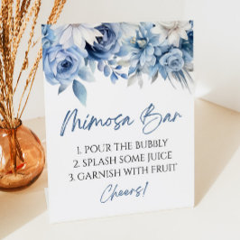 Dusty Blue Floral Elegant Modern Mimosa Bar 台座サイン