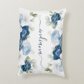 Dusty Blue Floral Elegant Script Monogram アクセントクッション (裏面(縦))
