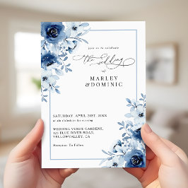 Dusty Blue Floral Elegant Spring Garden Wedding 招待状
