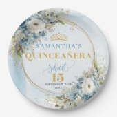 Dusty Blue Floral Eucalyptus Gold Glitter Custom  ペーパープレート (正面)