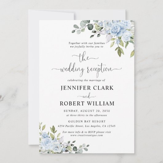 Dusty Blue Floral Eucalyptus Wedding Invitation 招待状 (正面)
