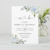 Dusty Blue Floral Eucalyptus Wedding Invitation 招待状 (スタンド正面)