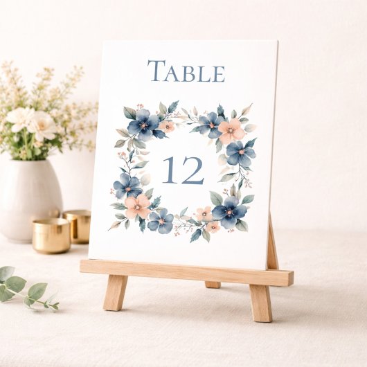 Dusty Blue Floral Event Sign for テーブルナンバー