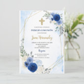 Dusty Blue Floral First Communion Invitation 招待状 (スタンド正面)