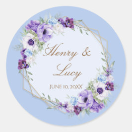Dusty Blue Floral Garden Lush Frame Violet Lilac ラウンドシール