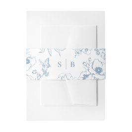 Dusty Blue Floral Garden Monogram Wedding 招待状ベリーバンド