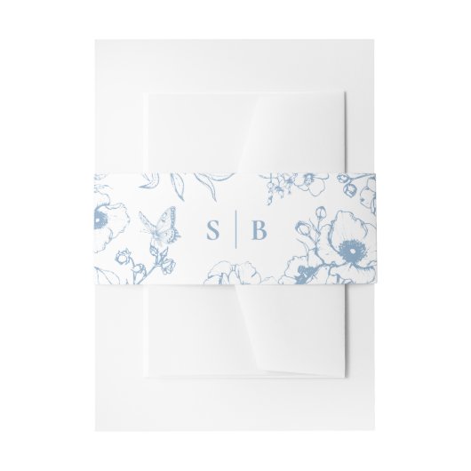 Dusty Blue Floral Garden Monogram Wedding 招待状ベリーバンド (正面例)