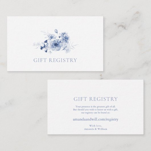 Dusty Blue Floral Gift Registry Card エンクロージャーカード (正面/裏面)