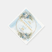 Dusty Blue Floral Gold Boho Quinceañera Napkins スタンダードカクテルナプキン (角)