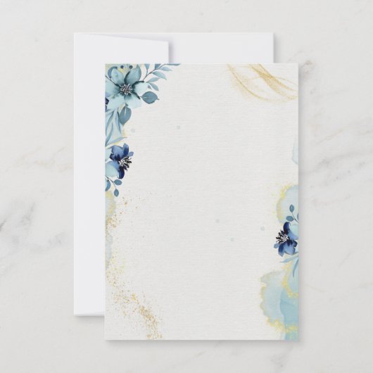 Dusty Blue Floral Gold Geometric Wedding Suite 出欠カード (裏面)