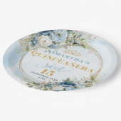 Dusty Blue Floral Gold Glitter Personalized Plates ペーパープレート (アングル)