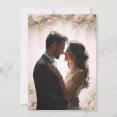 Dusty Blue Floral Gold Script Photo Overlay 招待状 (裏面)