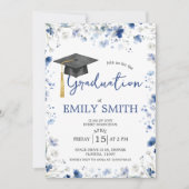 Dusty Blue Floral Graduation Party Invite 招待状 (正面)