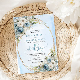 Dusty Blue Floral Greenery wedding invitation 招待状