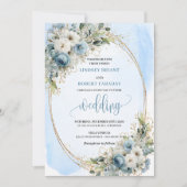Dusty Blue Floral Greenery wedding invitation 招待状 (正面)