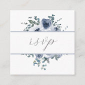 Dusty Blue Floral & Grey QR Code RSVP Card エンクロージャーカード (正面)