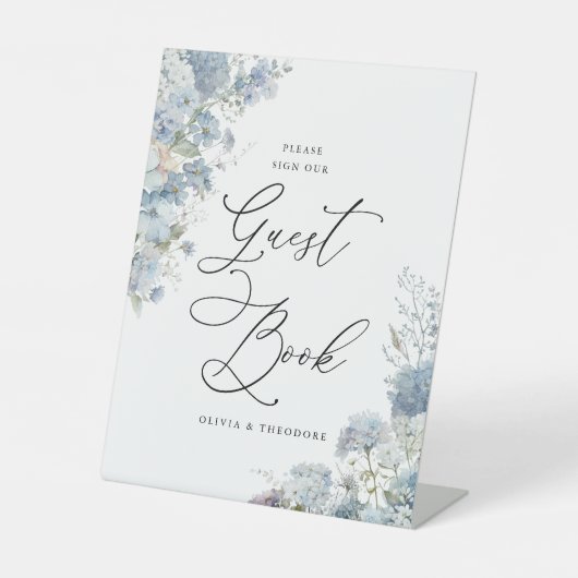 Dusty Blue Floral Guest Book Wedding Table 台座サイン (正面)