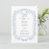 Dusty Blue Floral Line Art Save The Date Invite セーブザデート (スタンド正面)