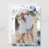 Dusty Blue Floral Mason Jar Navy Photo Wedding セーブザデート (裏面)