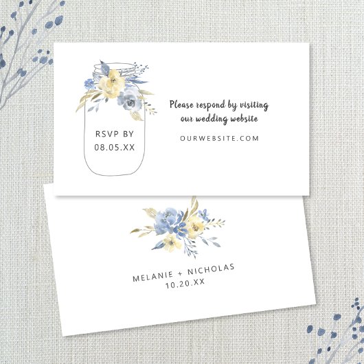 Dusty Blue Floral Mason Jar RSVP Website Card エンクロージャーカード
