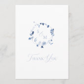 Dusty Blue Floral Monogram Thank You Card サンキューカード (正面)