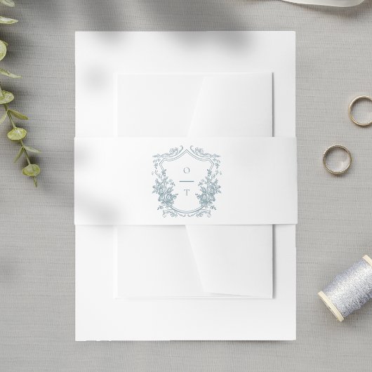 Dusty Blue Floral Monogram Wedding Crest 招待状ベリーバンド