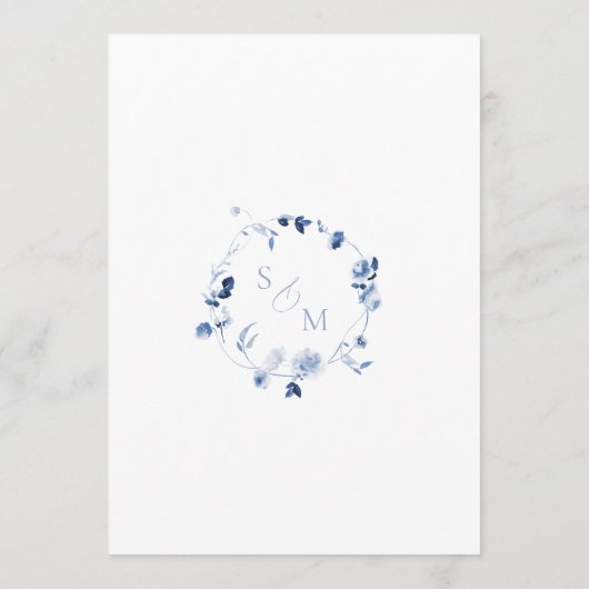 Dusty Blue Floral Monogram Wedding Details Card  招待状 (裏面)