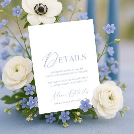Dusty Blue Floral Monogram Wedding Details Card  招待状