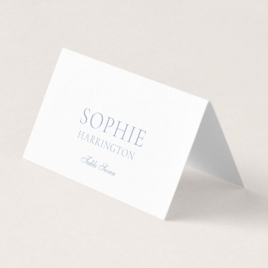 Dusty Blue Floral Monogram Wedding Place Card (正面)