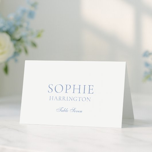 Dusty Blue Floral Monogram Wedding Place Card