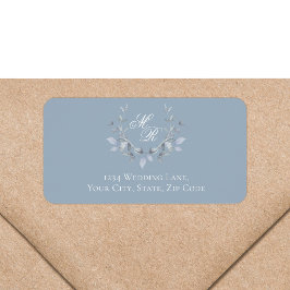 Dusty Blue Floral Monogram Wedding Return ラベル