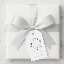 Dusty Blue Floral Monogram Wedding Thank You Tag  ギフトタグ