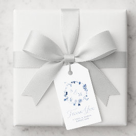 Dusty Blue Floral Monogram Wedding Thank You Tag  ギフトタグ
