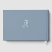 Dusty Blue Floral Monogrammed Calligraphy Wedding ゲストブック (裏面)