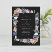 Dusty Blue Floral Painterly Wedding 招待状 (スタンド正面)