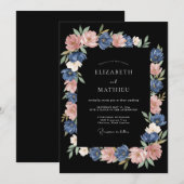 Dusty Blue Floral Painterly Wedding 招待状 (正面/裏面)