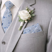 Dusty Blue Floral Pattern Wedding Tie ネクタイ