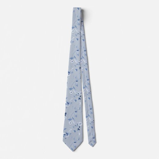 Dusty Blue Floral Pattern Wedding Tie ネクタイ (正面)