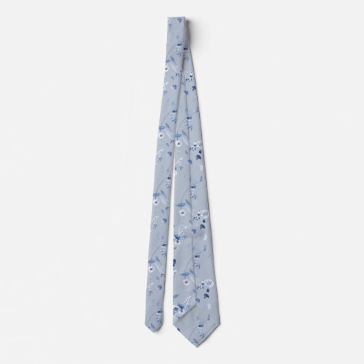 Dusty Blue Floral Pattern Wedding Tie ネクタイ (裏面)