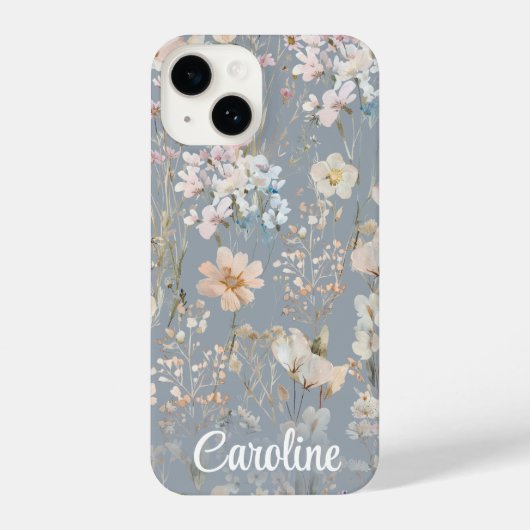 Dusty Blue Floral Personalized  iPhoneケース (裏面)