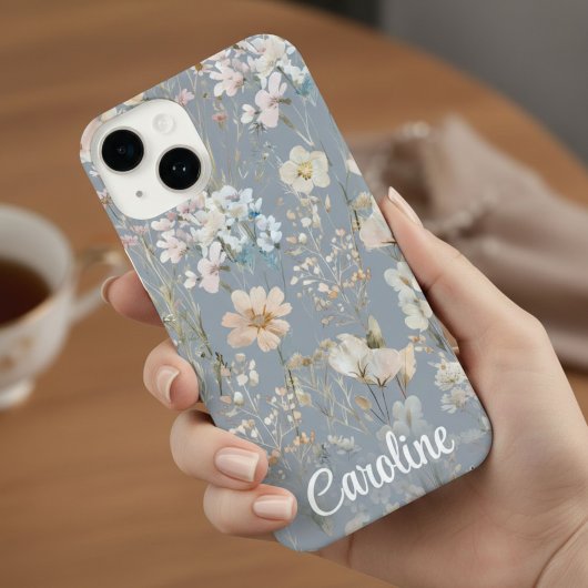 Dusty Blue Floral Personalized  iPhoneケース