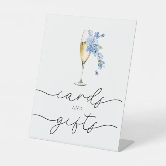 Dusty Blue Floral Petals & Prosecco Cards & Gifts 台座サイン (正面)